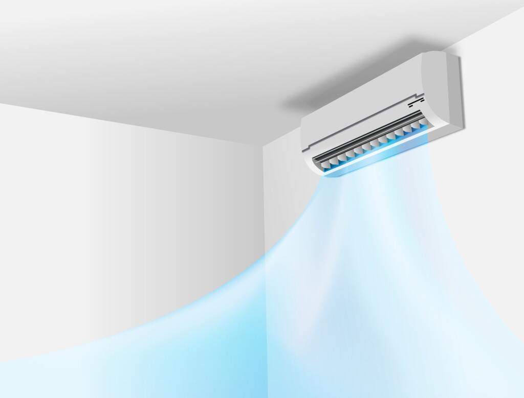 split system air con showing air flow with no obstructions 